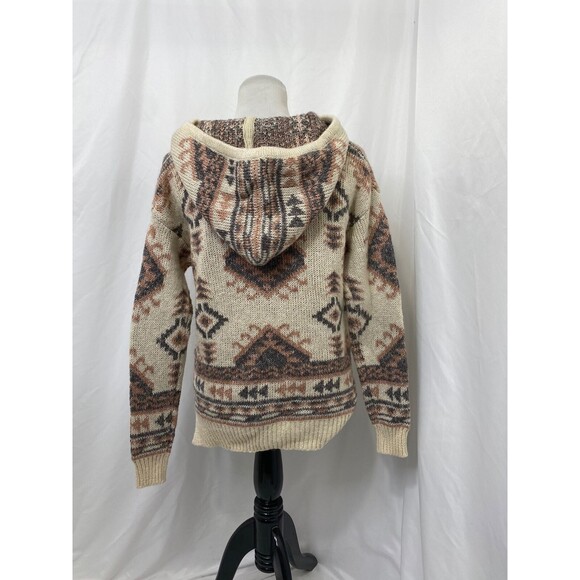 Forever 21 Women's Hoodie Beige and Brown Front Pocket V-Neck Knit Size Small - Picture 4 of 9